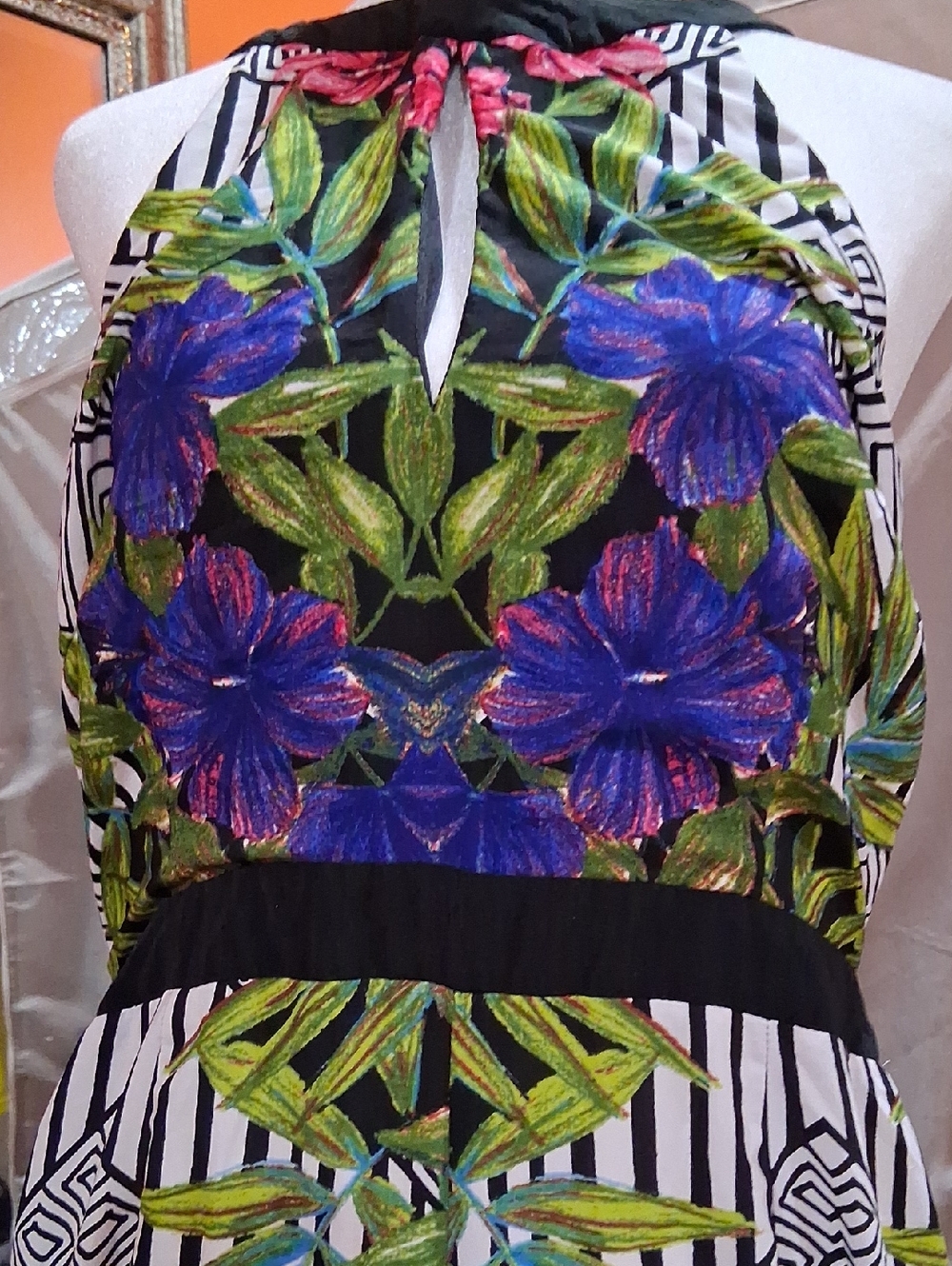 Halter Jumpsuit with Blue Floral Print in Black & Green
